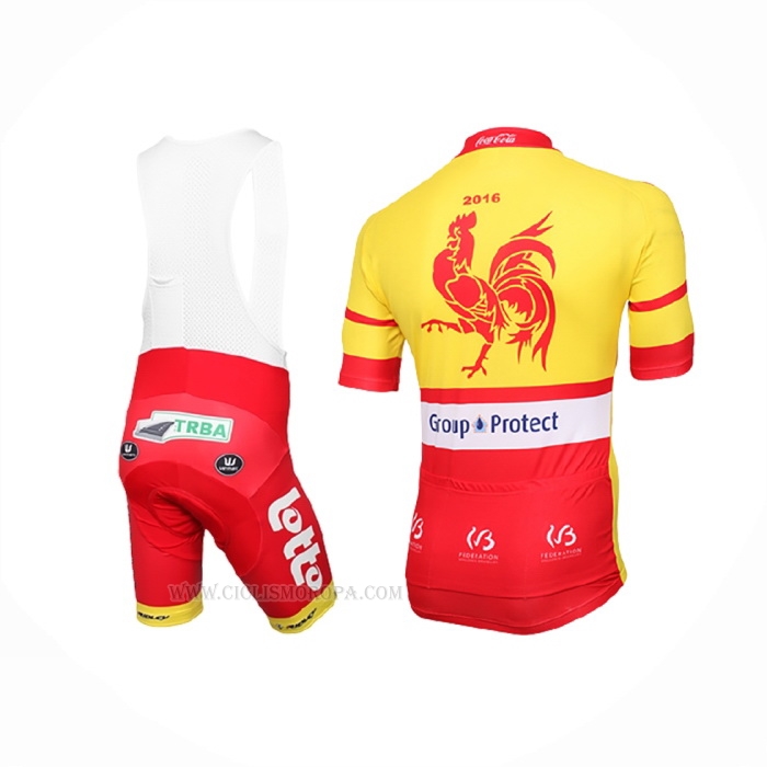 2016 Ropa Ciclismo Wallonie Bruxelles Amarillo Rojo Mangas Corta y Culotte Corto